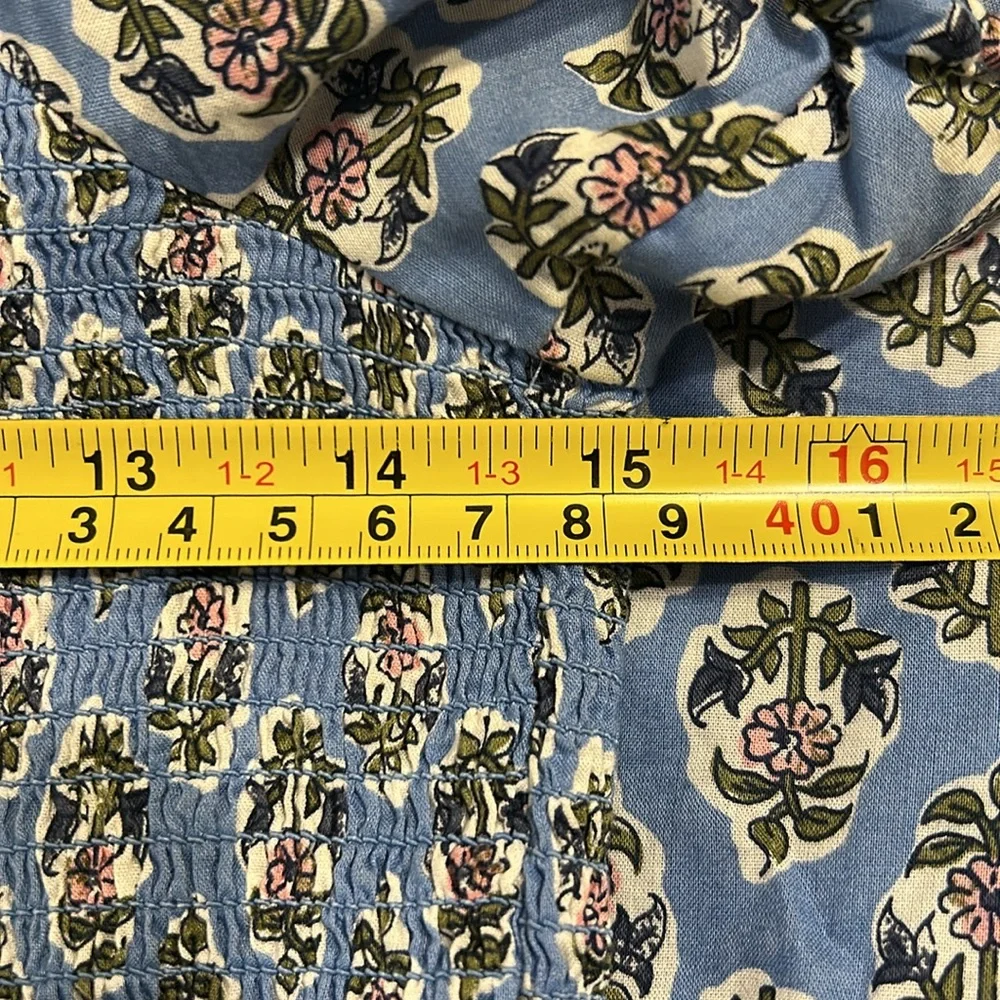 J. Crew 100% Cotton Blue Floral Smocked Bodice Midi Dress Cottagecore Puff